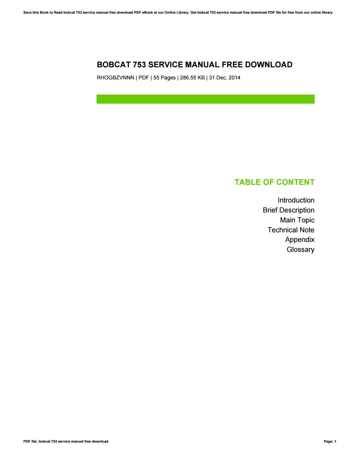 Bobcat 753 service manual full download