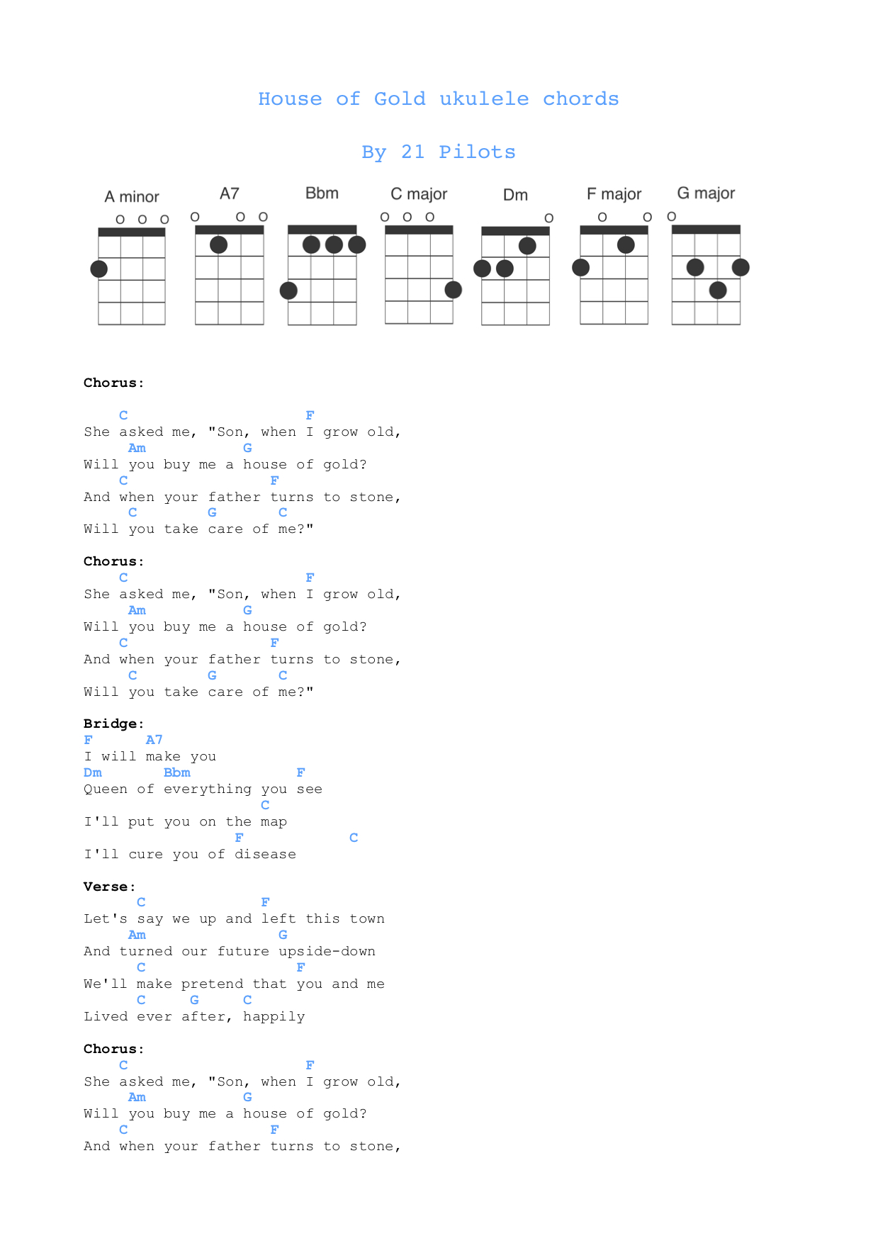 House of gold ukulele chords pdf