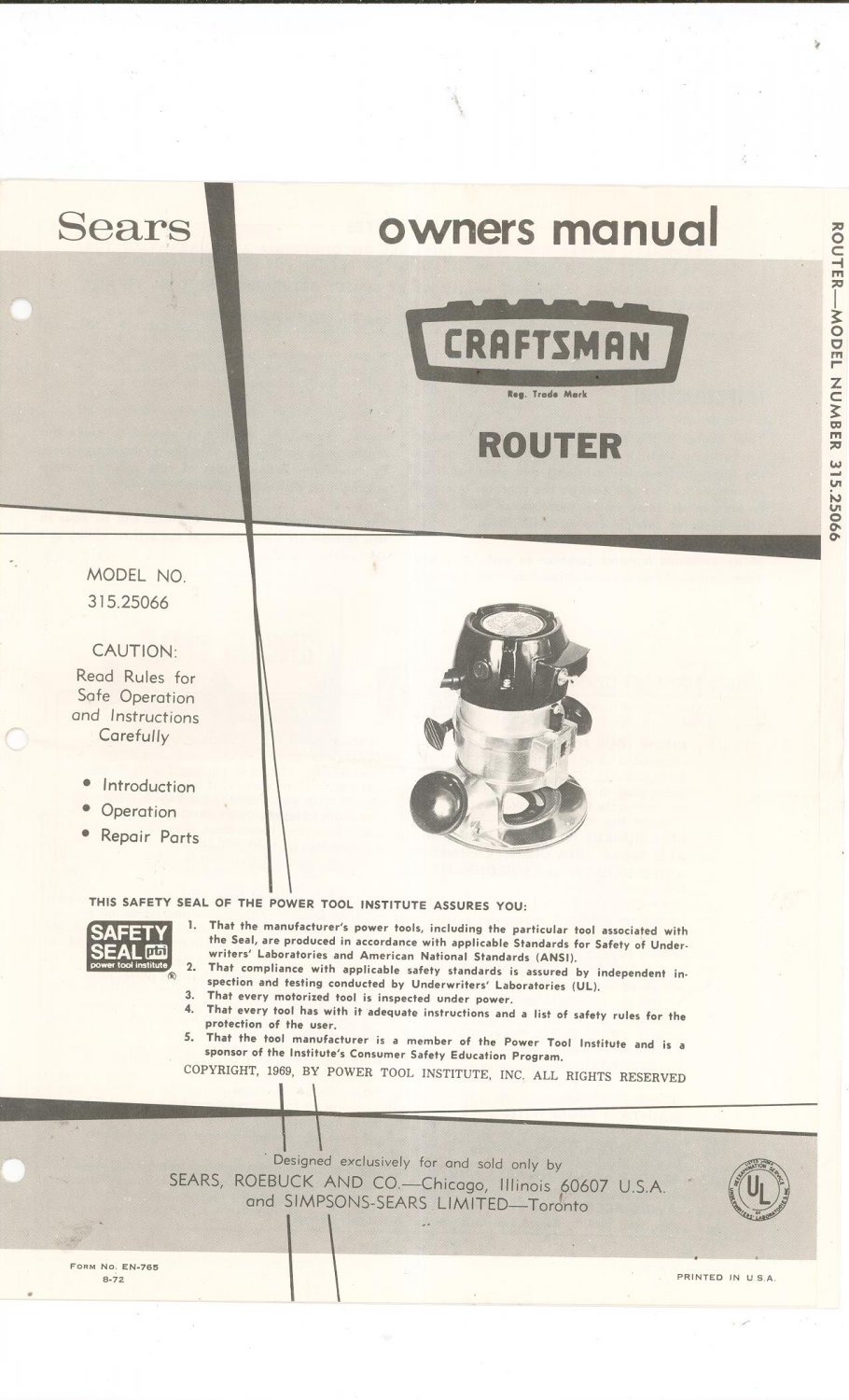 manual for craftsman router 315 245990